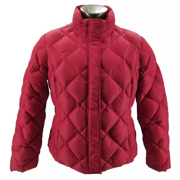 Eddie Bauer Jacket Womens XL Red EB700 Fill Goose Down Zip  Button Quilted - Picture 1 of 16